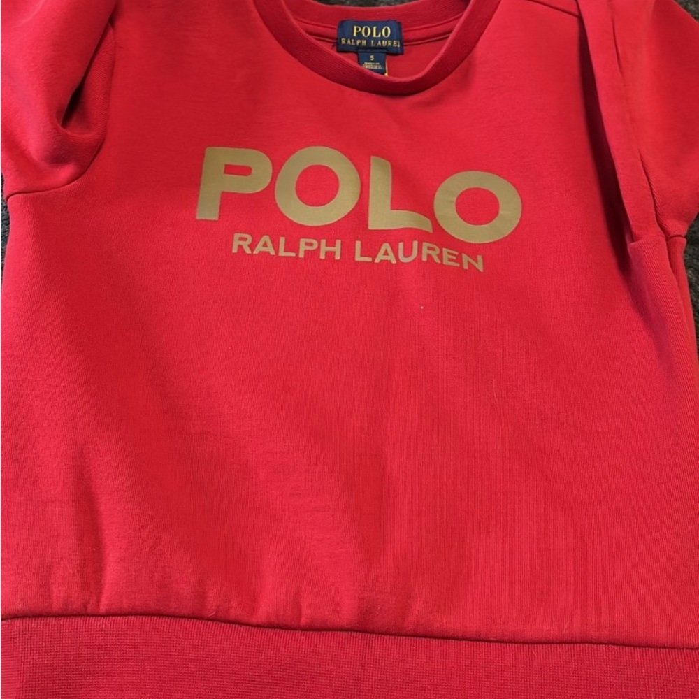Boys Polo by Ralph Lauren Kids Red and Gold Logo Sweatshirt Size 5
